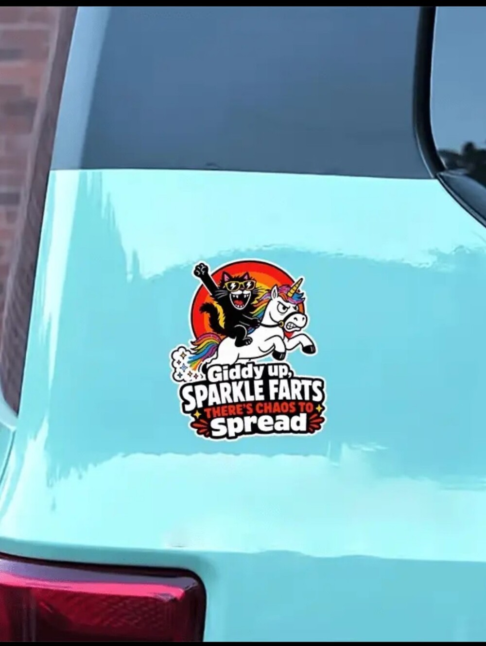 4$ Add On⭐ Giddy Up, Sparkle Farts There's Chaos To Spread Cat & Unicorn Sticker